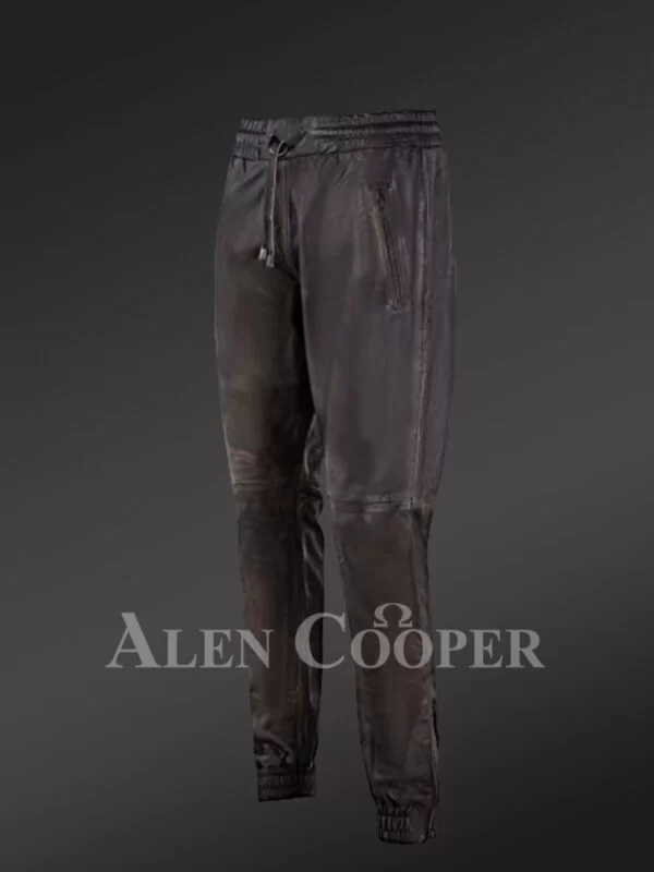 Men’s Authentic Leather Joggers in Coffee - Image 4