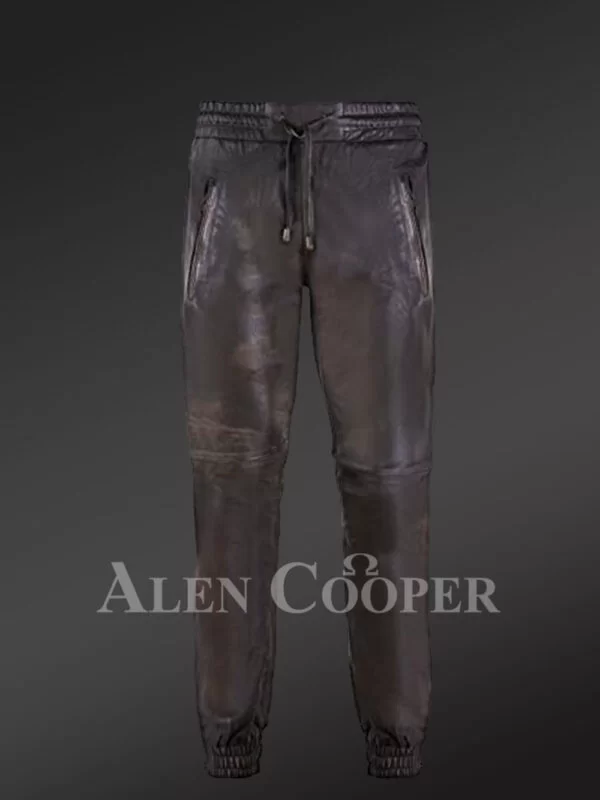 Men’s Authentic Leather Joggers in Coffee - Image 3