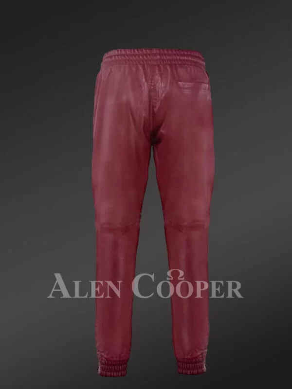 Men’s Authentic Leather Joggers in Wine - Image 3