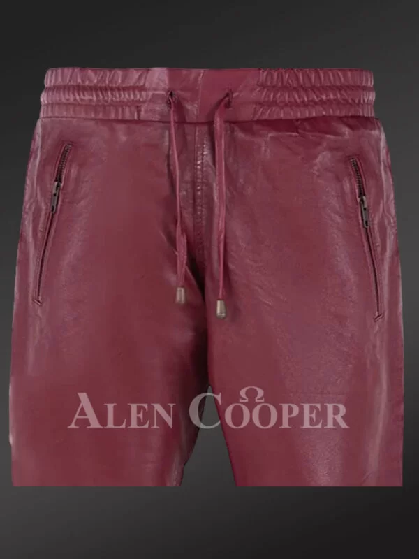 Men’s Authentic Leather Joggers in Wine - Image 4