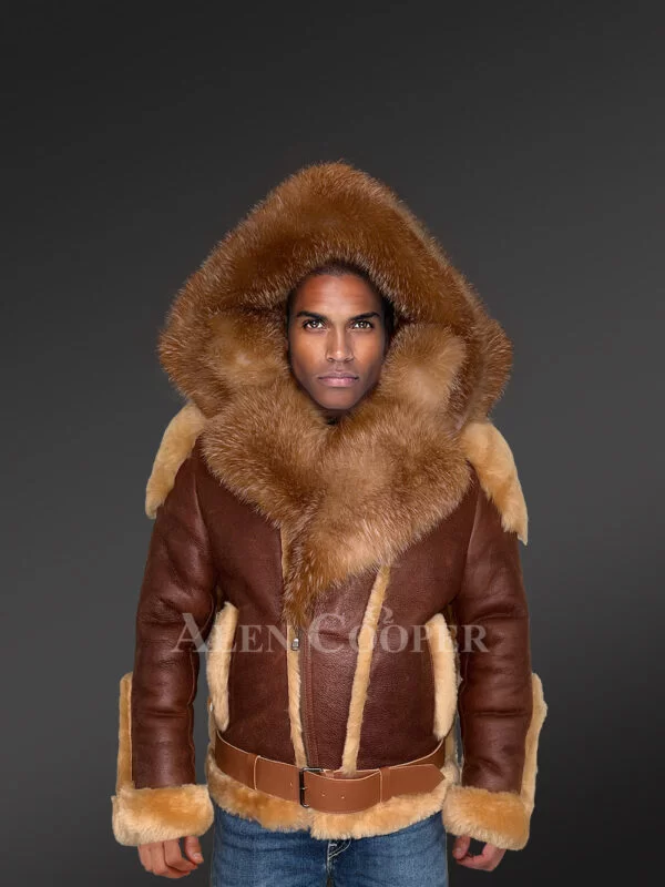 Shearling Sheepskin Jacket Men with Fur Trims