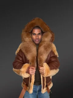 Men Shearling Jacket with Fur Trims