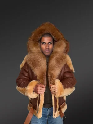 Men Shearling Jacket with Fur Trims