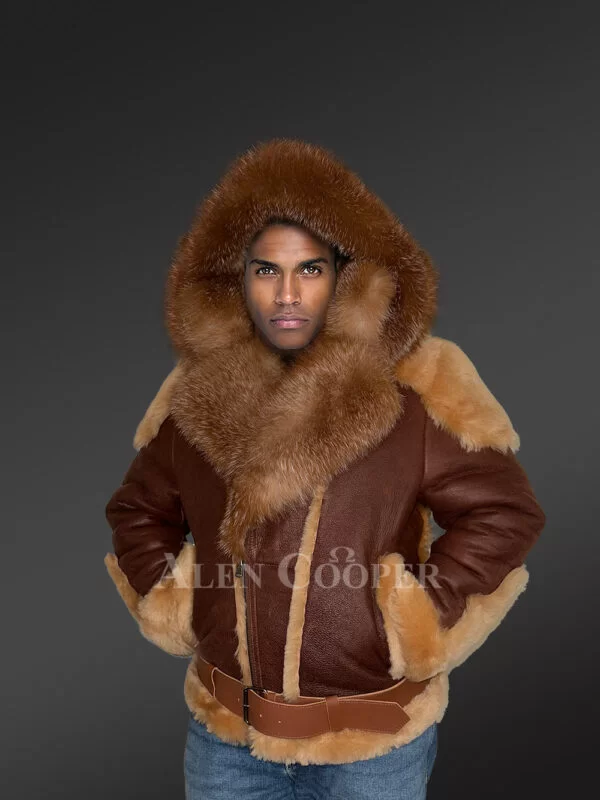 Men Shearling Jacket with Fur Trims - Image 6