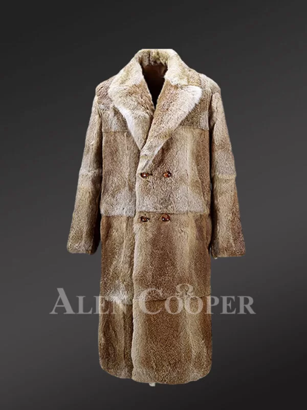 Men’s double breasted Natural Rabbit Fur Long Coat - Image 6