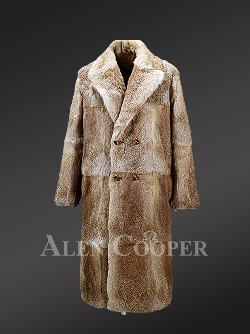 Men’s double breasted Natural Rabbit Fur Long Coat - Image 6