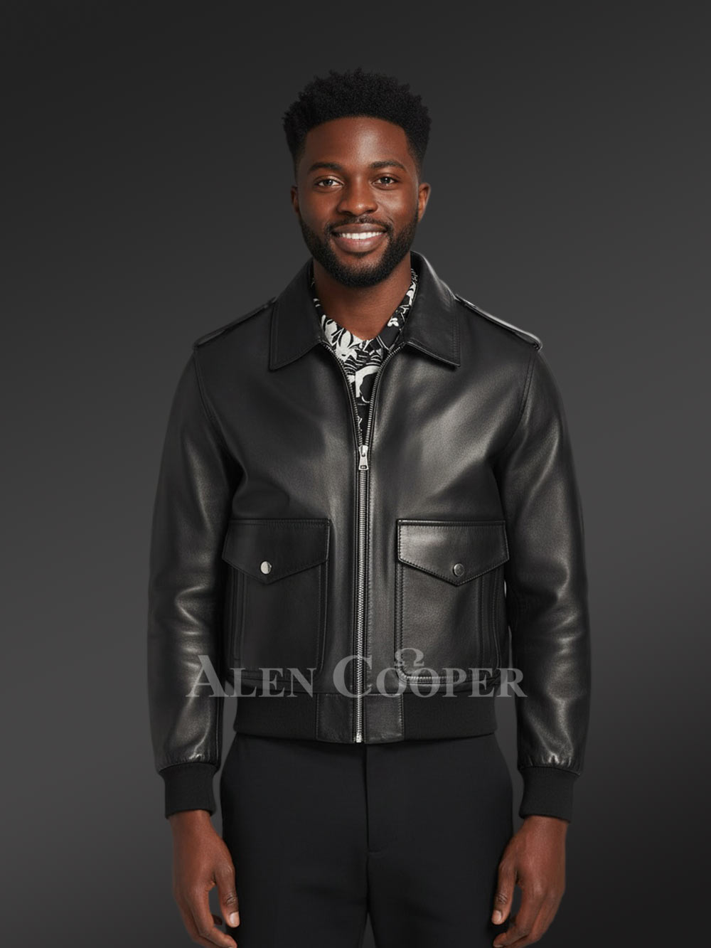 Men’s Original Leather Bomber Jacket In Pilot Style with Long Sleeves