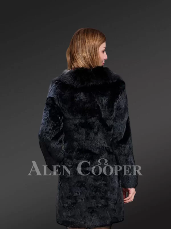 Mid Length Rabbit Coat with Fox Fur Accent - Image 4