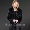 Mid Length Rabbit Coat with Fox Fur Accent women