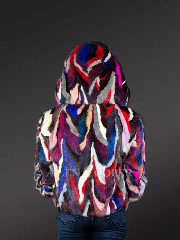 Women Bomber Mink Fur Jacket with Hood - Image 6