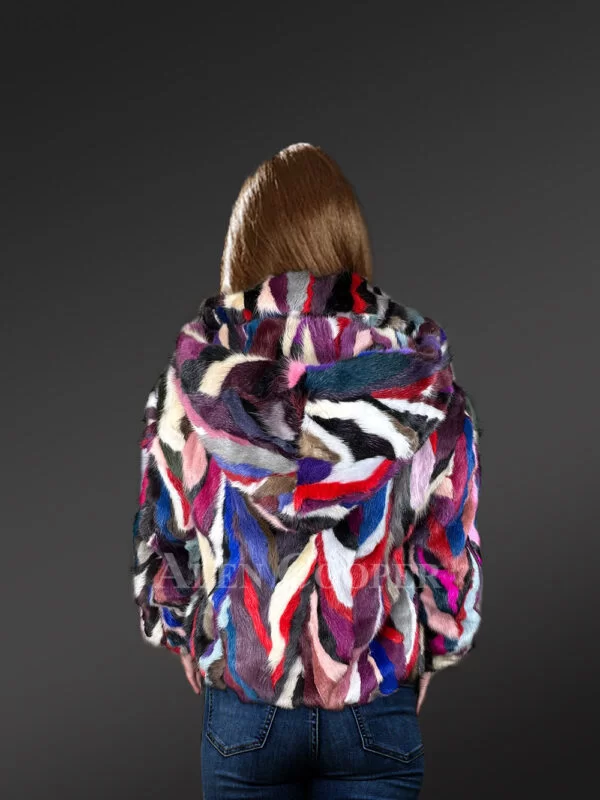 Women Bomber Mink Fur Jacket with Hood - Image 5