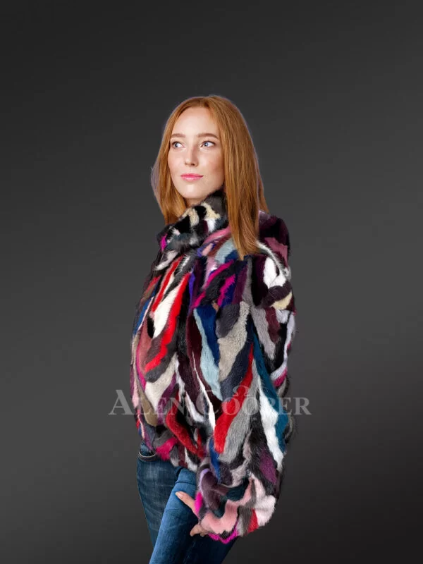 Women Bomber Mink Fur Jacket with Hood - Image 4