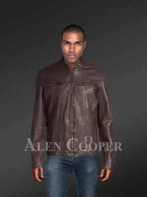 Coffee Moto Leather Jacket for Men