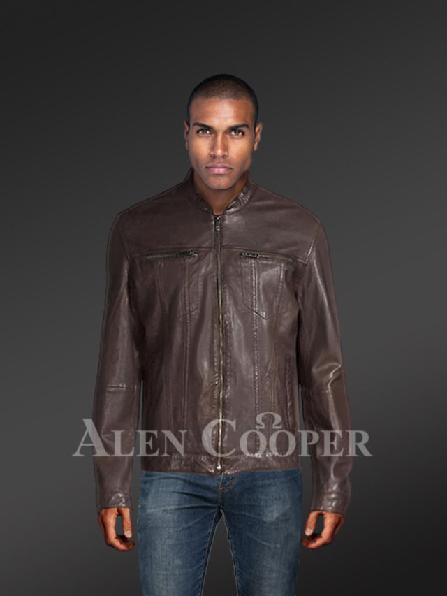 Coffee Moto Leather Jacket for Men