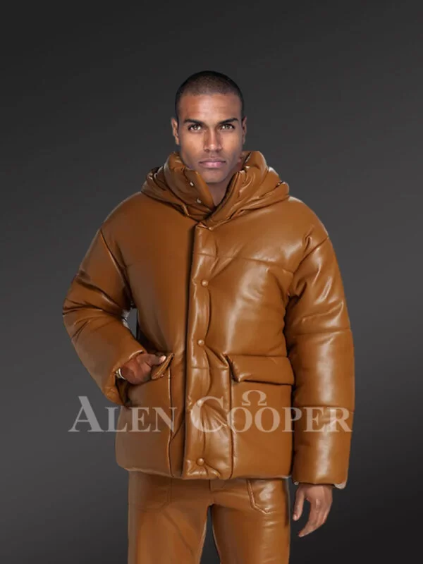 puffer leather bomber jacket