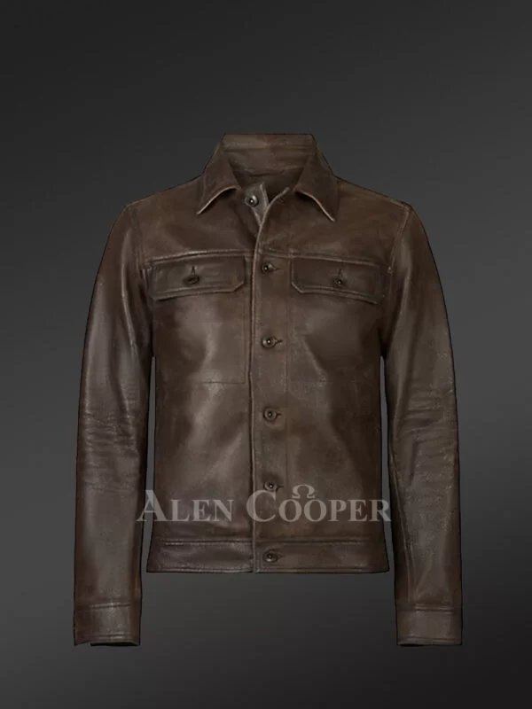 Mens Authentic Leather Jacket in Long Sleeves - Image 5