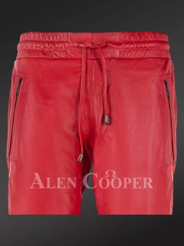 Men’s Genuine Leather Joggers in Red - Image 4