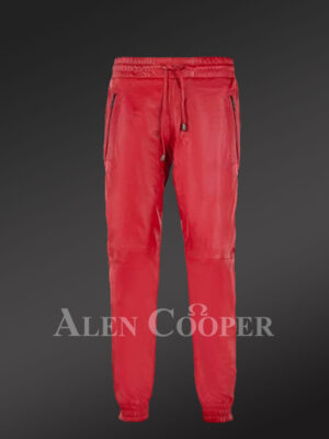Wine Leather Joggers in Red
