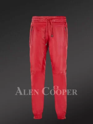 Wine Leather Joggers in Red