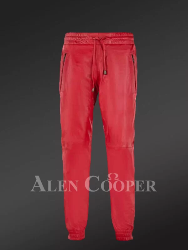 Wine Leather Joggers in Red