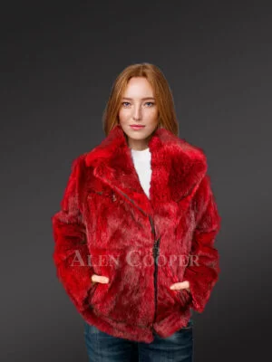 Women Rabbit Fur Motorcycle Jacket