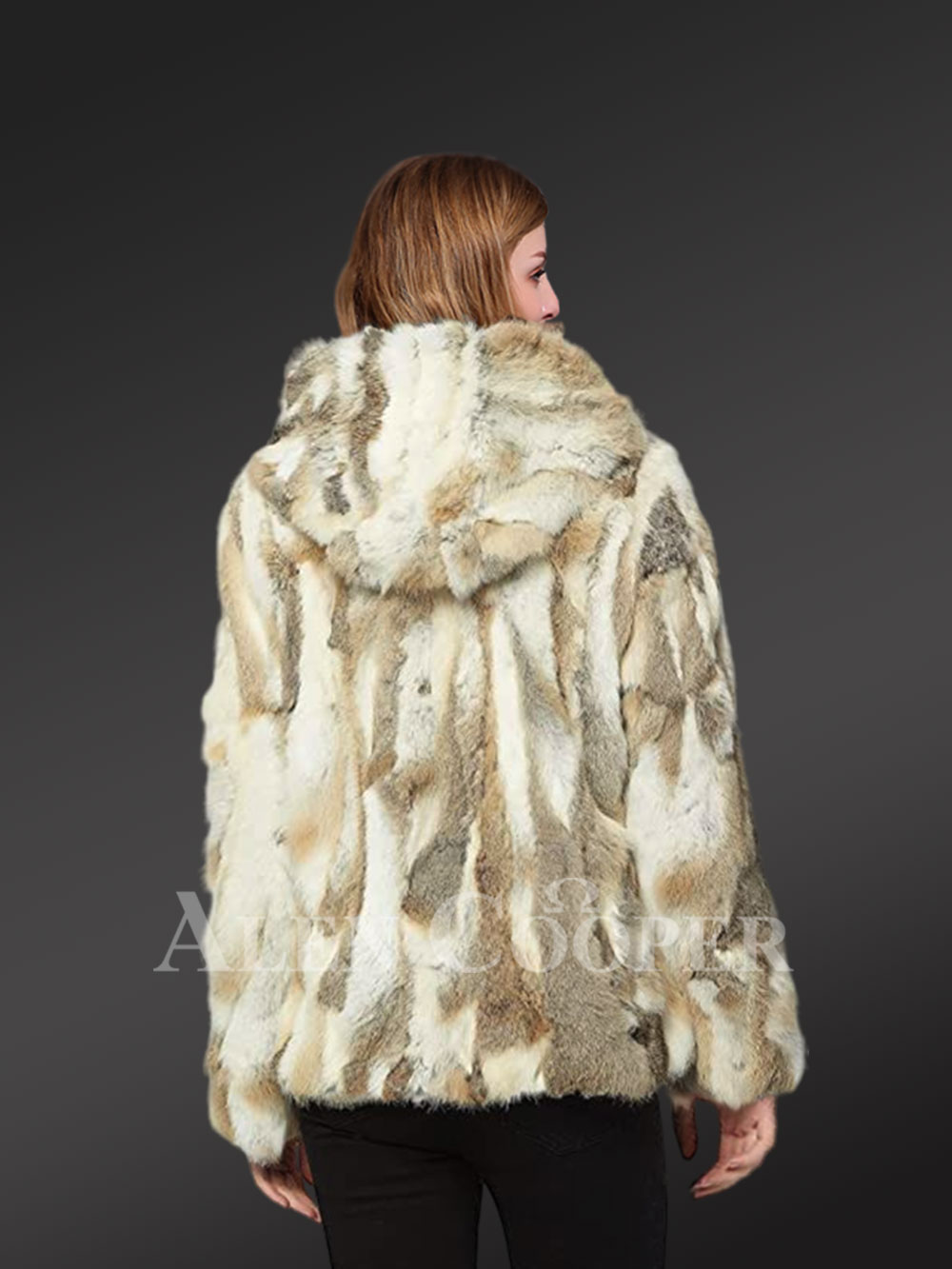 Women’s Authentic Rabbit Fur Jacket in Brown and White - Image 5
