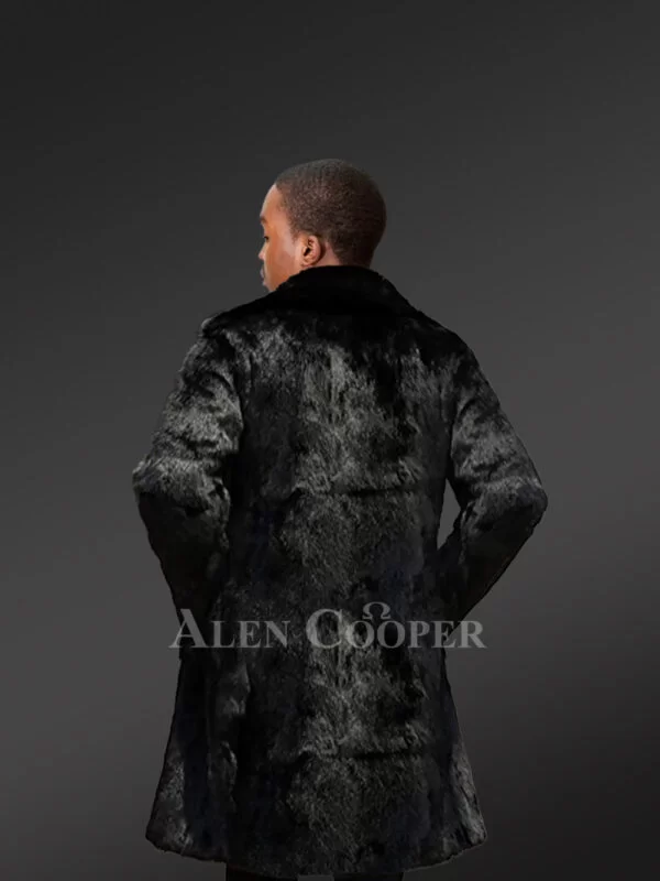 Rabbit Fur Long Coat with Turned-Down Collar and Notched Lapel - Image 4