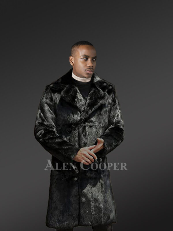 Rabbit Fur Long Coat with Turned-Down Collar and Notched Lapel - Image 2