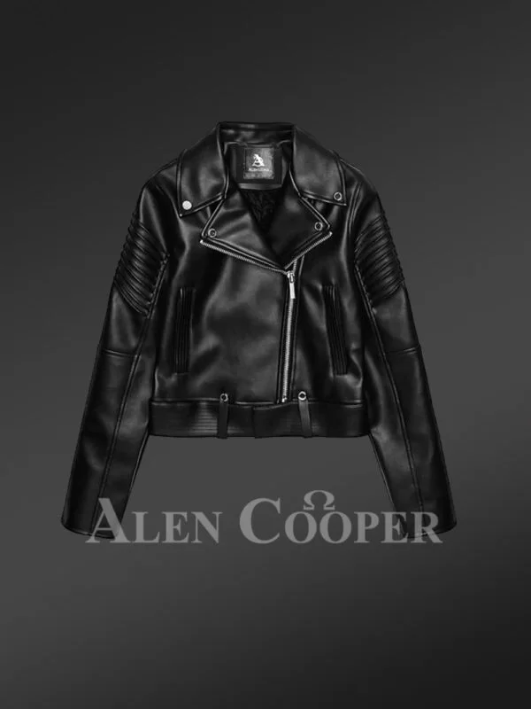Crop Leather Biker Jacket - Image 6
