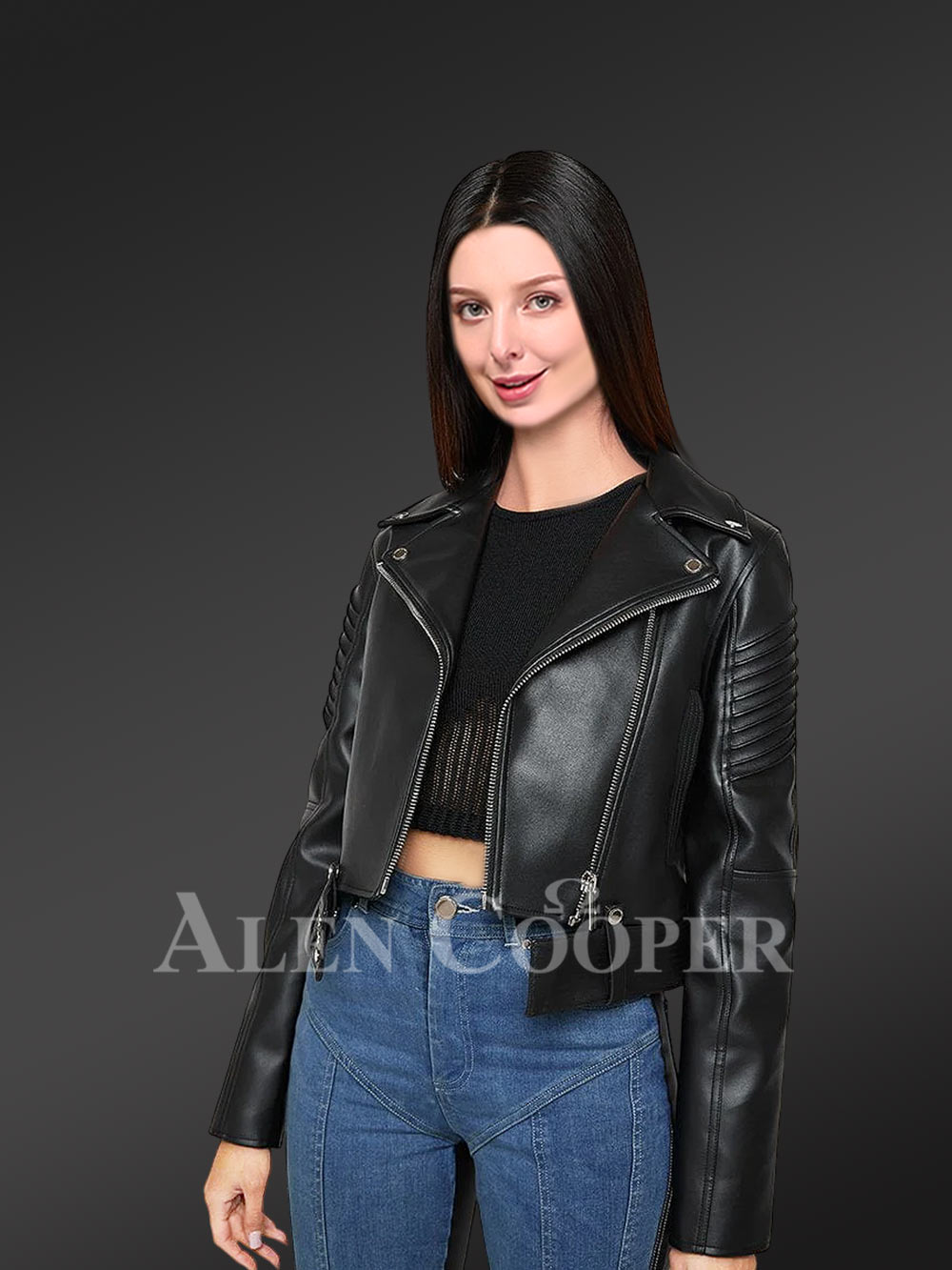 Crop Leather Biker Jacket for Women