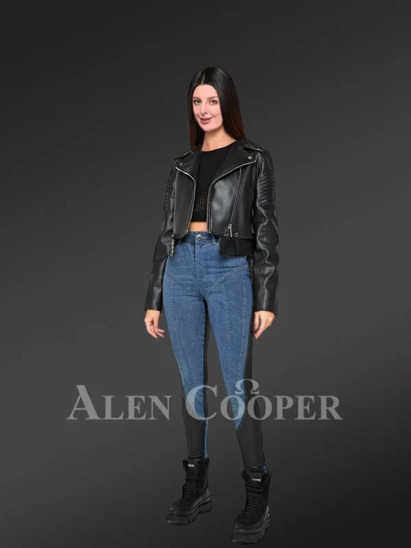 Crop Leather Biker Jacket - Image 3