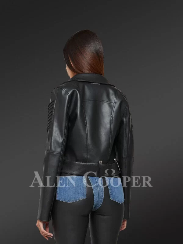 Crop Leather Biker Jacket - Image 4