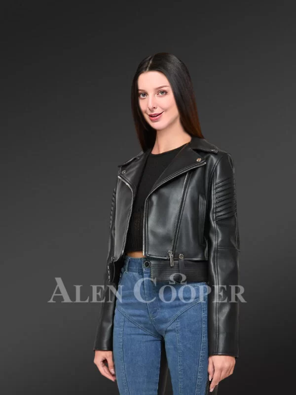 Crop Leather Biker Jacket for Women