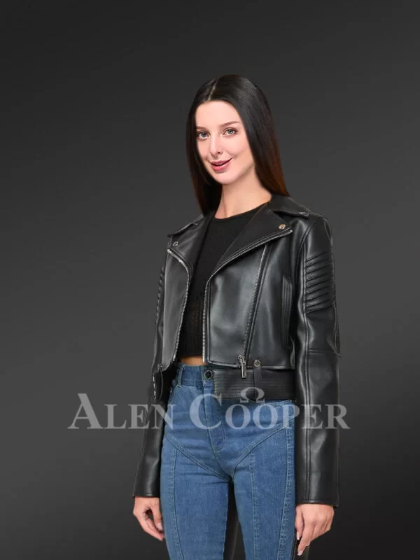 Crop Leather Biker Jacket - Image 2
