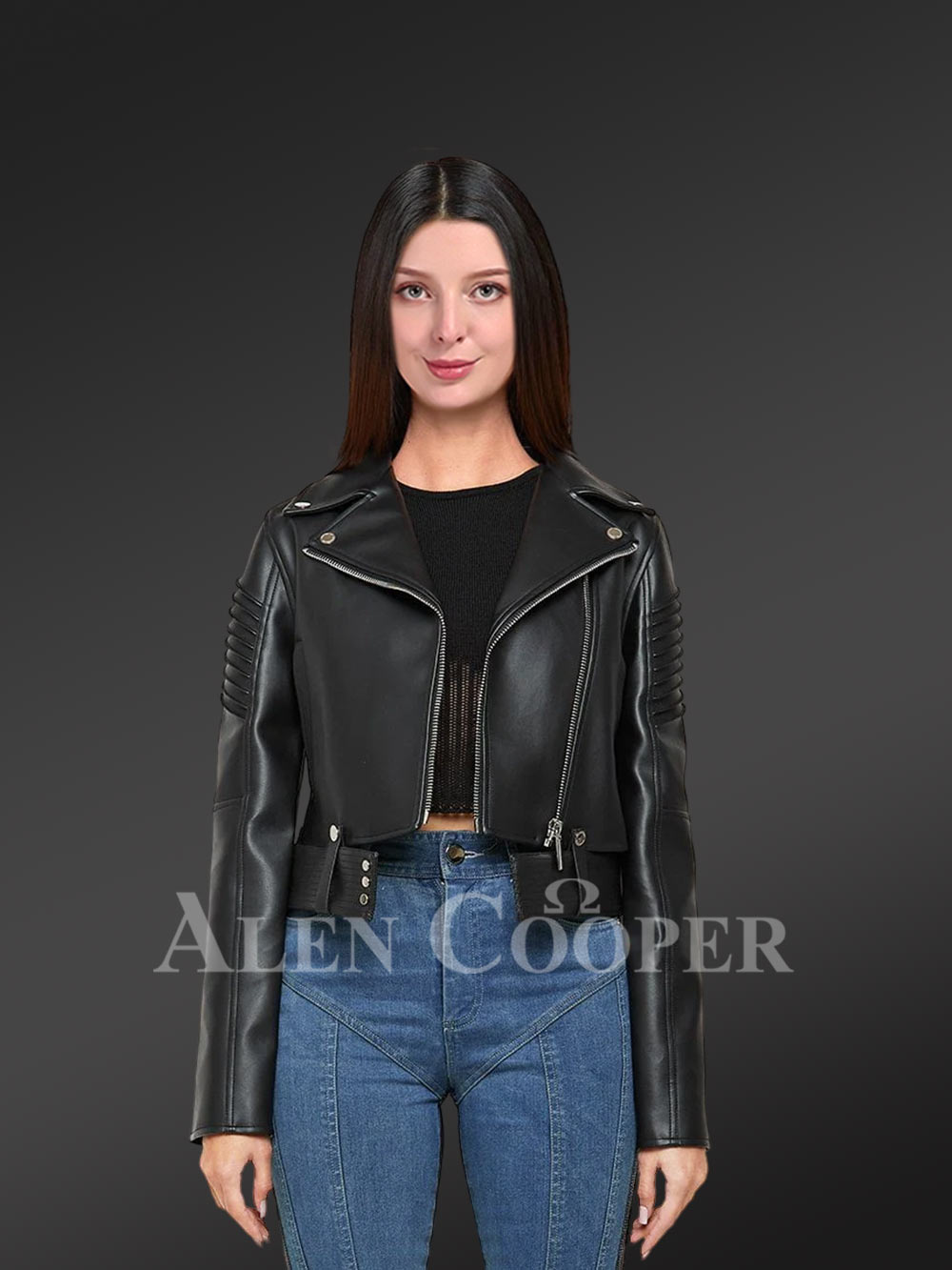 Crop Leather Biker Jacket for Women