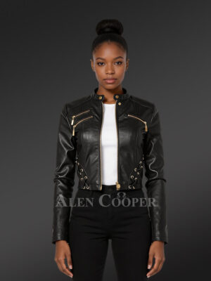 Crop Leather Motorcycle Jacket