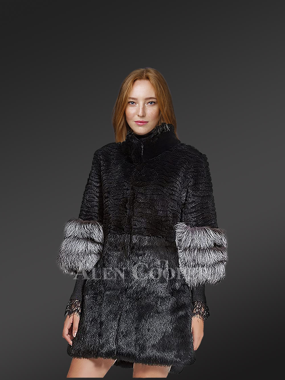 Black Rabbit Fur Coat for Women
