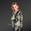 Geometric Rabbit Fur Bomber for Women Side view