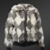 Geometric Rabbit Fur Bomber for Women front