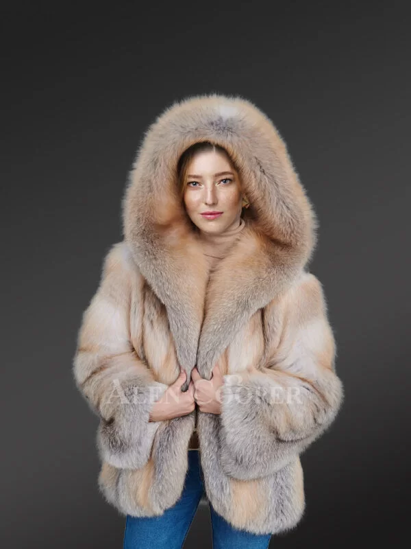 Golden Fox Coat with Hood for women
