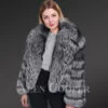 Lapel Collar Silver Fox fur Coat