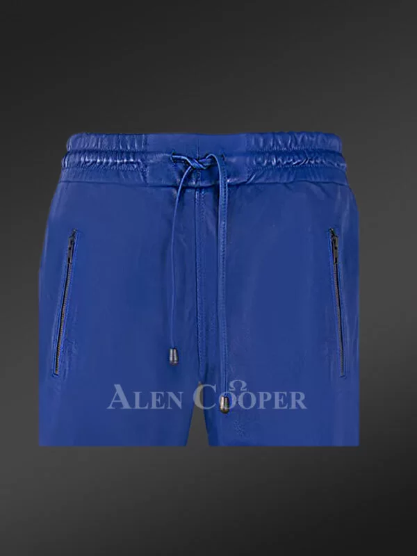 Leather Joggers in Blue for a Comfortable and Soft Texture with a Relaxed Fit - Image 4
