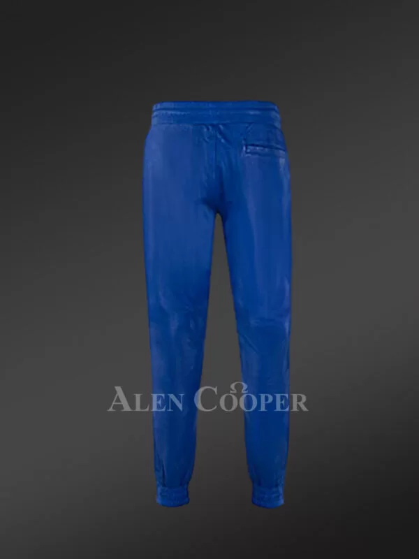 Leather Joggers in Blue for a Comfortable and Soft Texture with a Relaxed Fit - Image 3