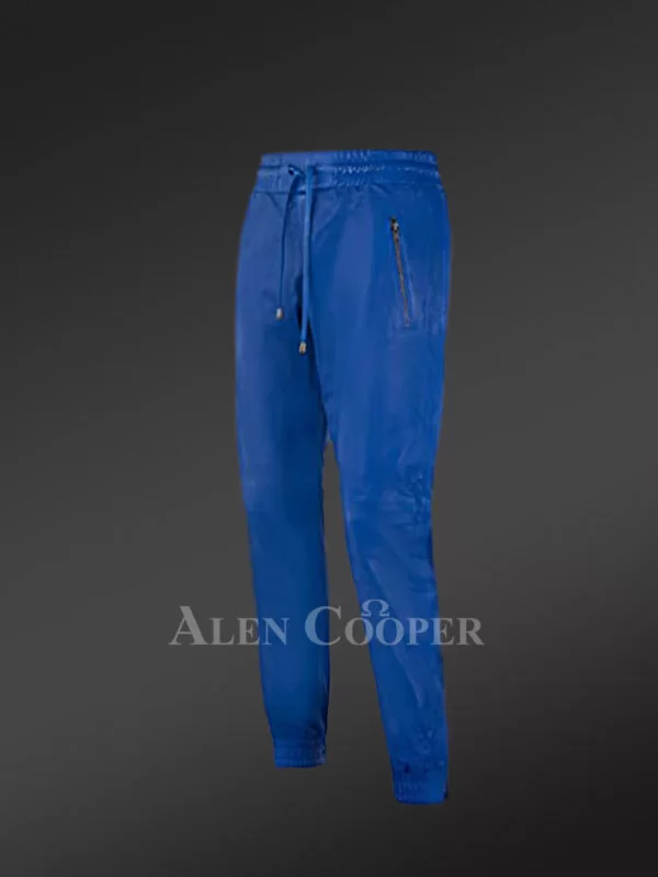 Leather Joggers in Blue for a Comfortable and Soft Texture with a Relaxed Fit - Image 2