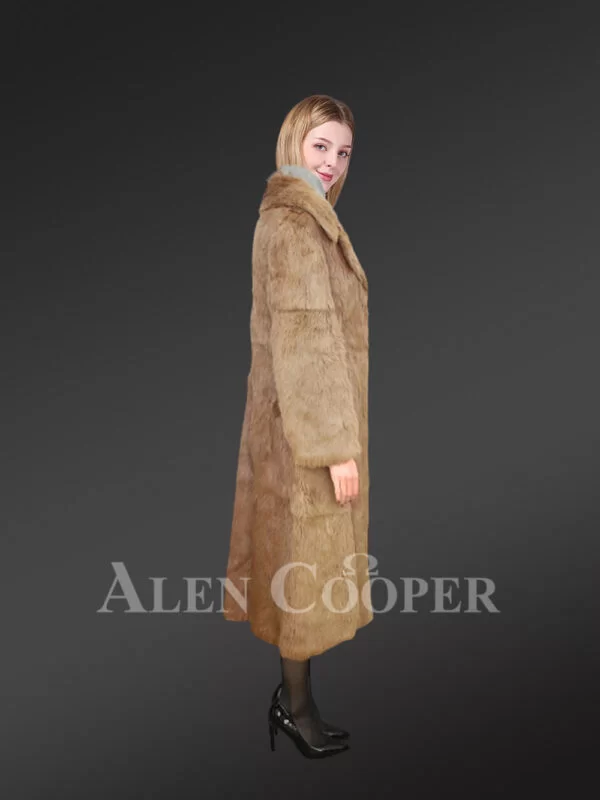 Long Dressy Rabbit Fur Coat in Brown - Image 7