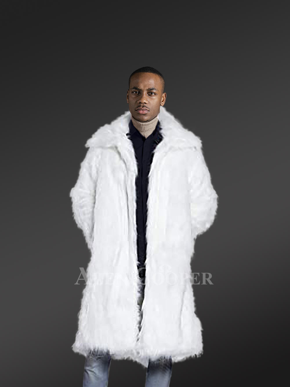 Men s comfortable Long Rabbit Fur Coat with broad collar