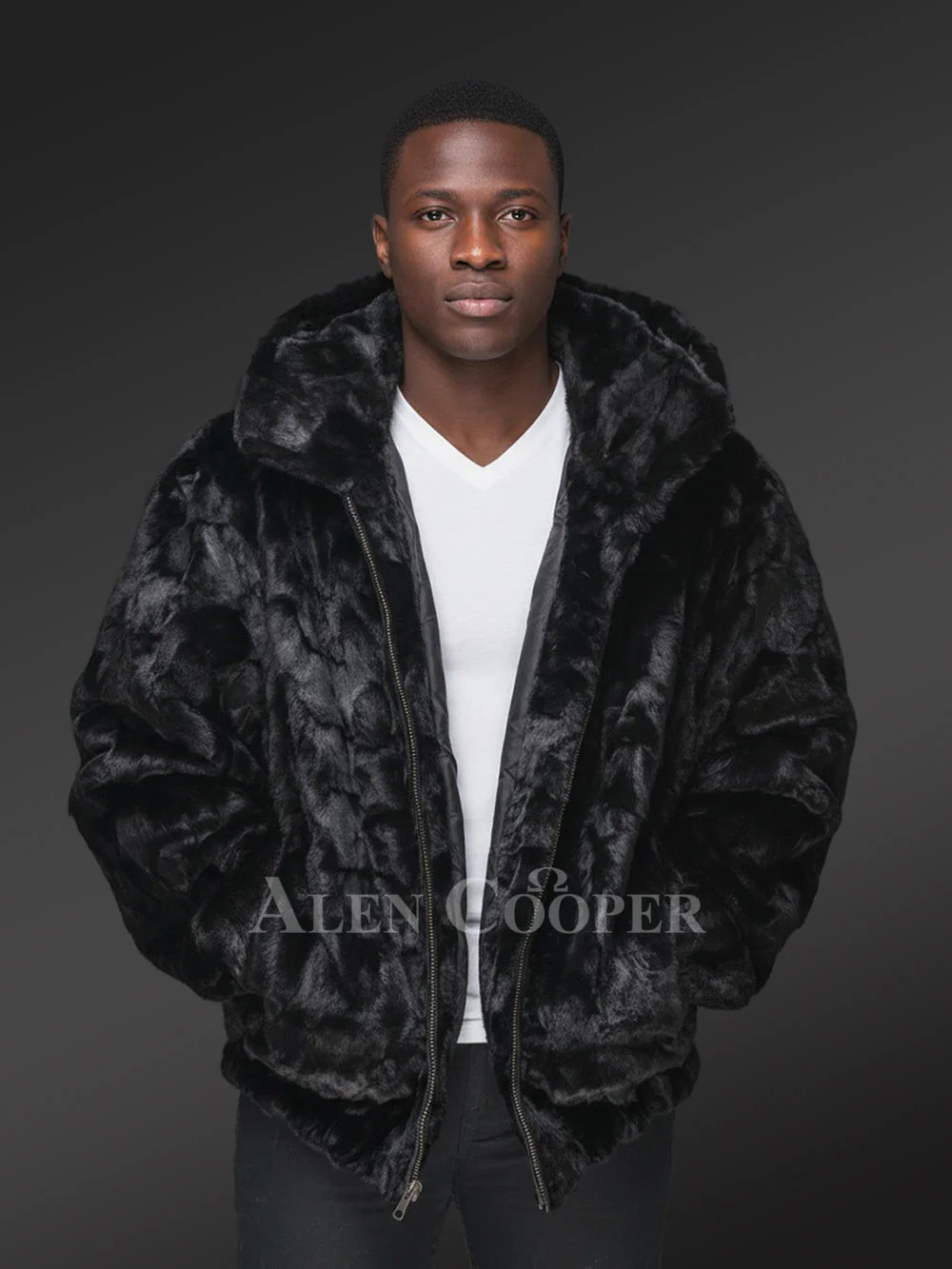 Mink Fur Bomber Men Jacket In Glitzy Black