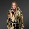 Multi Color Rabbit Coat with Tie Belt