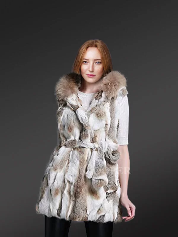 Natural Rabbit Fur Vest with Waistband Tied With a Knot for a Stylish Look - Image 4