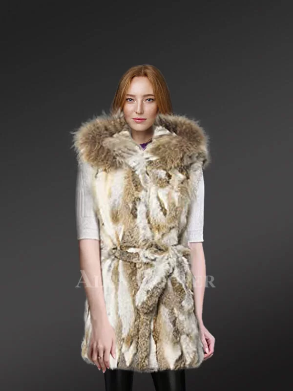 Natural Rabbit Fur Vest with Waistband Tied With a Knot for a Stylish Look - Image 2